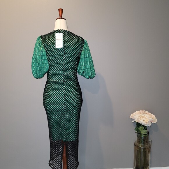 Aomei Multimedia Puff Sleve Fishnet Dress Size Small - Picture 9 of 10